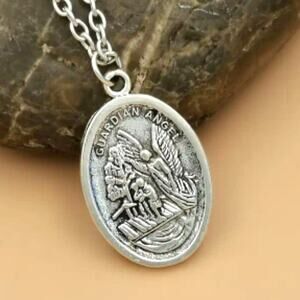 Saint Michael & Dragon Two-Sided Faith Necklace on 22 in. Sterling Silver Chain